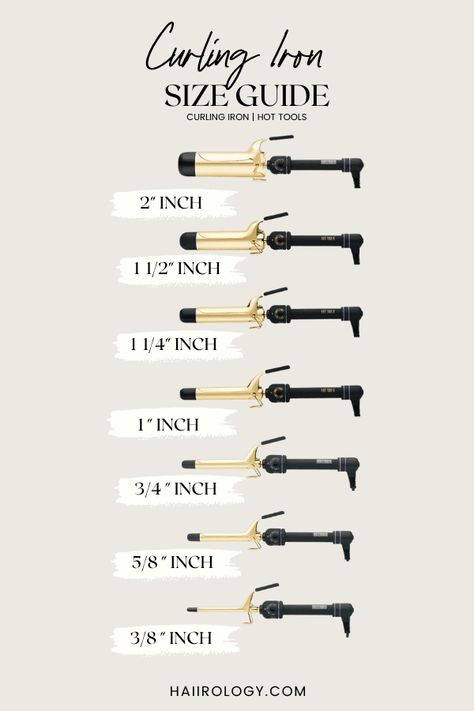 The Ultimate Curling Iron Size Guide For All Hair Lengths - Haiirology Curling Iron Size Guide, Curling Iron Size, Large Barrel Curling Iron, Hot Tools Curling Irons, Short To Long Hair, 3 Barrel Curling Iron, Fine Flat Hair, Large Curls, Face Framing Curtain Bangs