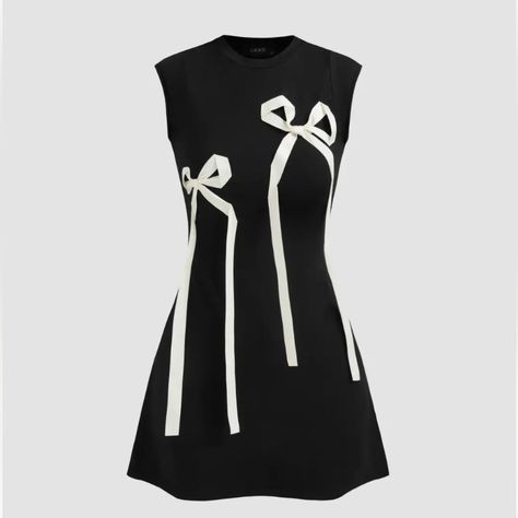 Round Neckline Bowknot Sleeveless Mini Dress Cider Brand Black Bow Dress, Cider Dresses, Dress For Date, Classic Outfits For Women, Stylish Work Attire, Future Outfit, Bow Dress, Tumblr Fashion, Clothing Details