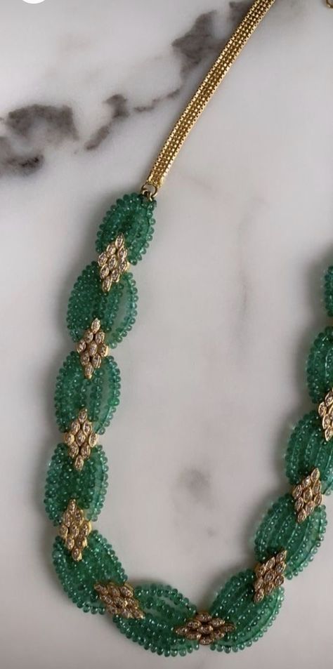 Beads Indian Necklace, Fancy Pearl Necklace, Beads Haram Designs, Beads Jewellery Designs Indian, Ruby Jewelry Necklaces Indian, Beads Jewellery Designs Ideas, Beads Necklace Indian Gold, Indian Beads Jewellery Design, Emerald Beads Jewelry Indian