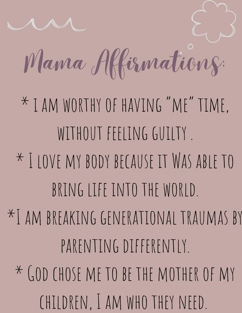 Positive Motherhood Affirmations, Positive Affirmation Quotes For Moms, Words Of Affirmation For New Moms, Mantras For Moms, Daily Affirmations For New Moms, Positive New Mum Affirmations, Mom Daily Affirmations, Mothers Day Affirmations, Positive Postpartum Affirmations