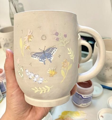 Pottery Painting Ideas Cottagecore, Fairy Pottery Painting, Paint Your Own Pottery Mug Ideas, Butterfly Pottery Painting, Quirky Pottery Ideas, Cute Pottery Mugs, Magical Painting Ideas, As You Wish Pottery Ideas, Ideas To Paint