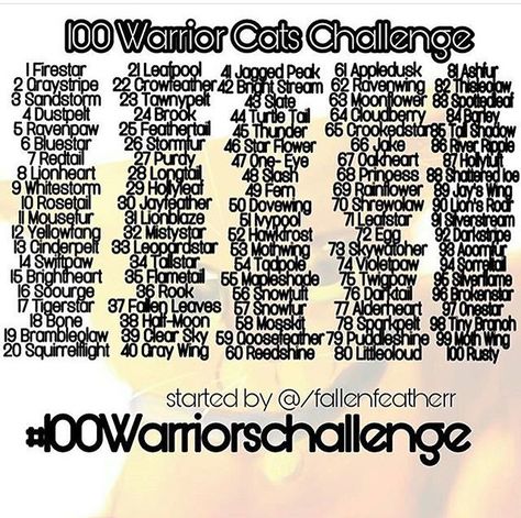 Warrior Cats Challenge, Oc Generator, Warrior Cat Names, 30 Day Drawing Challenge, Warrior Cats Books, Oc Challenge, Warrior Cat Drawings, Drawing Prompts, Warrior Cat Oc