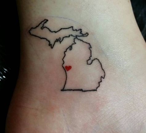 I'd have to move.the heart of.course, but I like this as a tattoo.. Maybe smaller, on my ankle? Wrist? Michigan Tattoos For Women, Michigan Tattoo Ideas, Michigan Tattoo, Michigan Tattoos, Lake Tattoo, State Tattoos, Tattoos For Dog Lovers, Spartan Tattoo, C Tattoo