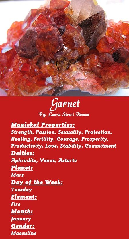 Garnet Magical Properties By: Laura Sireci Roman Garnet Magical Properties, Garnet Stone Meaning, Crystal Correspondences, Garnet Properties, Garnet Benefits, Garnet Meaning, Rune Magic, Birth Stones Chart, Magickal Herbs