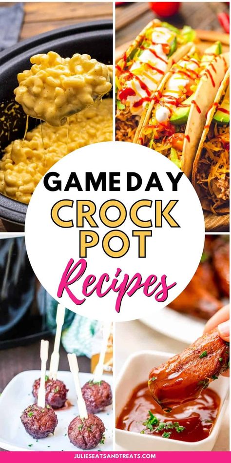 Crock Pot Game Day recipes are so easy to make and so delicious. Everything from dips, meatballs, snack mixes, sandwiches, chili and more. The best recipes for watching the football game with family and friends. Everyone will love these easy recipes. Crock Pot Recipes For Football Games, Best Crockpot Sandwich Recipes, Soups For Football Party, Football Season Snacks Parties Food, Easy Meals For Football Sunday, Sunday Snacks Football, Comfort Party Food, Football Game Foods Easy, Gameday Recipes Easy