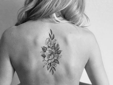 Spinal Back Tattoo, Compton Tattoo, Middle Back Tattoo, Middle Of Back Tattoo, Nape Tattoo, Cover Up Tattoos For Women, Bow Tattoo Designs, Floral Back Tattoos, Upper Back Tattoos