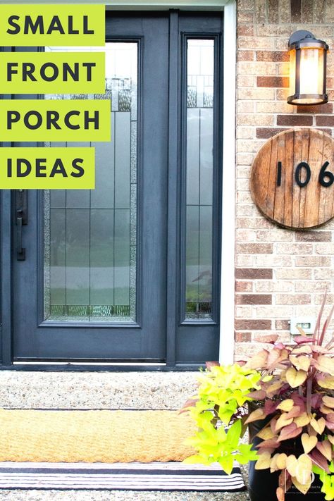 Use these 5 small front porch ideas to update curb appeal on a budget. Quick and easy, you can complete this mini-makeover over the weekend. Small Front Porch Ideas on a Budget | Small Front Deck Ideas | Small Front Patio Ideas | Modern Small Front Porch | Simple Porch Ideas Small Front Deck Ideas Entrance, Simple Porch Ideas, Small Front Deck Ideas, Small Front Patio Ideas, Front Deck Ideas Entrance, Update Curb Appeal, Small Front Patio, Small Front Deck, Tiny Front Porch Ideas