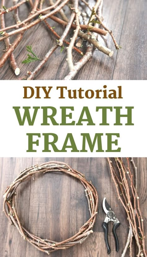 This step by step wreath tutorial will show you how to DIY the project via video! Diy Stick Wreath Branches, How To Make A Wreath For Christmas, Willow Wreath Base, Crafts With Cedar Branches, Diy Wreath Base How To Make, Natural Wreath Base, Autumn Branches Decor, Halloween Branch Tree, Make A Wreath From Branches