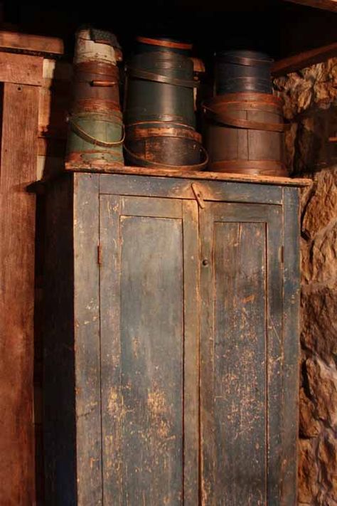 Cottage Home Interior, Blue Cupboards, French Homes, Primitive Cabinets, Primitive Cupboards, Primitive House, Kitchens Cabinets, Wall Cupboards, Primative Decor