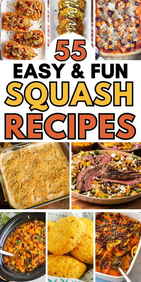 Easy healthy squash recipes with butternut squash, zucchini, acorn and yellow squash for dinner, side dishes, and more, for fall or summer. Healthy Dinner Recipes With Squash, Summer Squash Baking Recipes, Steak And Squash Recipes, Dinners With Squash, Dinner Ideas With Squash, Tatume Squash Recipes, What To Make With Squash, Stripetti Squash Recipes, Yellow Squash In Oven