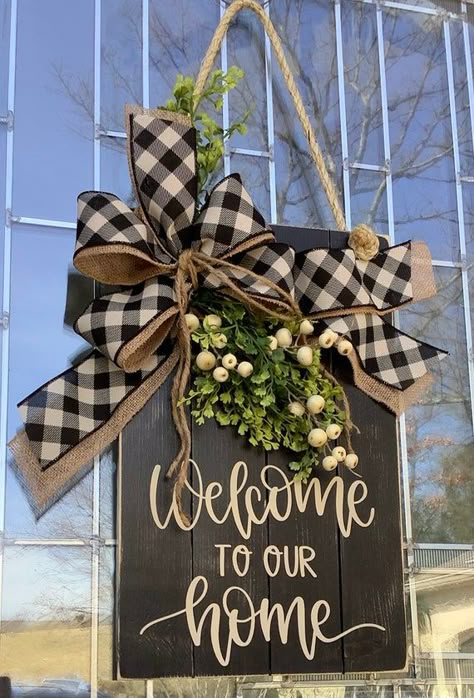 Welcome to Our Home Large Wooden Door Sign Door Hanger | Etsy Large Wooden Door, Forge Projects, Diy Farmhouse Decoration, Wooden Door Sign, Wooden Wreath, Glow Forge, Farmhouse Door, Large Door, Door Signs Diy