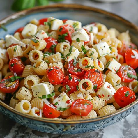 Delicious Dinner Ideas Pasta, Summertime Friselle Salad With Whipped Honey Ricotta, Best Caprese Salad Recipe, Pasta Salad Recipes Caprese, Caprice Pasta Salad, Pasta Salad With Ditalini, Best Caprese Pasta Salad, Pasta Caprese Salad, Tricolor Pasta Recipes