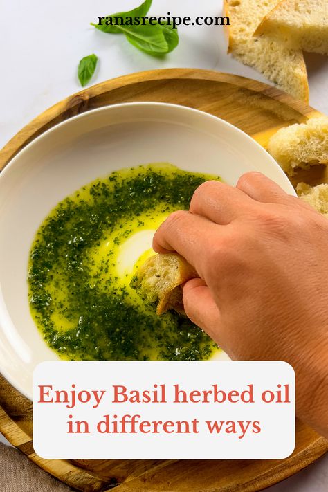 Basil Bread Dipping Oil, Basil Olive Oil Bread Dip, Opal Basil Recipes, Pesto Olive Oil Dip, Pesto Dipping Sauce For Bread, Basil Dip Recipes, Pesto Dipping Oil For Bread, Basil Oil Recipe, Bread Dipping Sauce