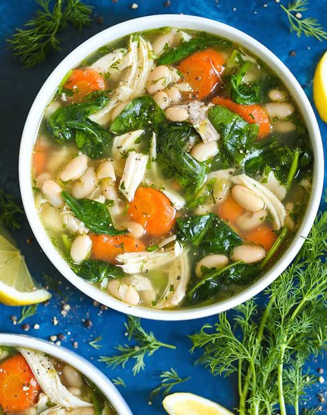 Chicken Soup Recipes Crockpot, Food Slow Cooker, White Bean Kale Soup, Chicken Soup Crockpot, Diet Lunch Ideas, Greek Lemon Chicken Soup, Yogurt Chicken Salad, Lemon Chicken Soup, Food Soup