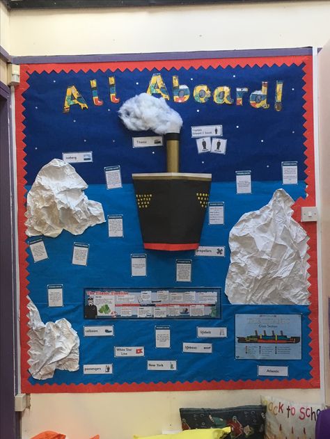 Titanic Display Titanic Science Fair Project, Titanic Display Ks2, Titanic Bulletin Board, Titanic Crafts Projects, Titanic School Project For Kids, Titanic Project For Kids, Titanic Art For Kids, Titanic Activities For Kids, Titanic Crafts For Kids