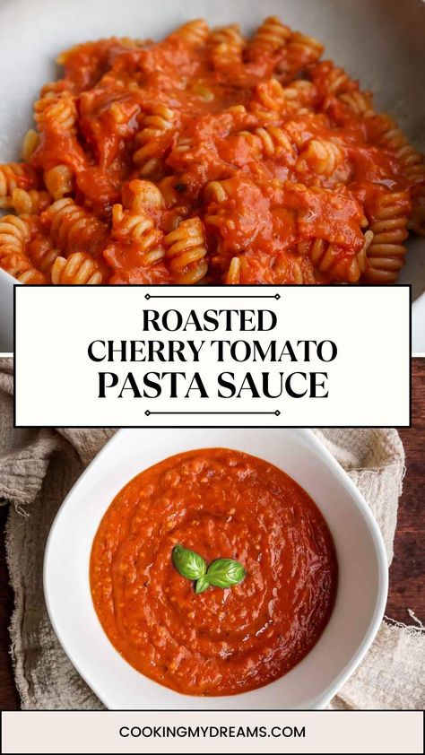 Roasted Cherry Tomato Pasta Sauce Roasted Cherry Tomato Pasta Sauce, Sauce From Cherry Tomatoes, Cherry Tomatoes Pasta Sauce, Pasta Sauce Using Cherry Tomatoes, Pasta And Cherry Tomato Recipes, Baked Cherry Tomato Pasta, Recipes With Cherry Tomatoes, Cherry Tomatoes Sauce, Roasted Tomato Pasta Sauce