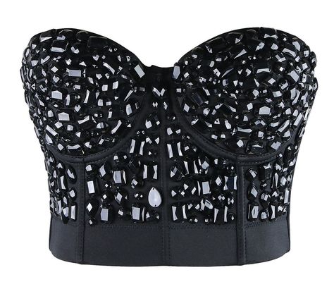 Charmian Women's Punk Rhinestone Push Up Bra Clubwear Party Bustier Crop Top ** Check this awesome product by going to the link at the image. Rhinestone Bustier, Punk Rock Shirts, Going Out Crop Tops, Black Bustier Top, Punk Tops, Outfit Clubwear, Black Bustier, Rhinestone Top, Corset Crop Top