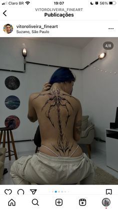 Back Tattoo Alternative, Edgy Back Tattoo Women, Simple Full Back Tattoo, Spine Tattoos Grunge, Full Back Wings Tattoo For Women, Alternative Back Tattoos, Aggrogoth Tattoo Back, Goth Back Tattoo Women, Spine Tattoos Goth