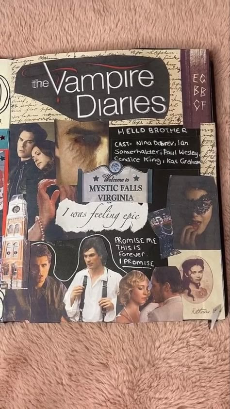 The Vampire Diaries Scrapbook, Vampire Diaries Scrapbook, The Vampire Diaries Journal, The Vampire Diaries Books, Tvd Journal, Vampire Diaries Book, Vampire Diaries Songs, Vampire Diaries Books, Aesthetic Highlight Covers Instagram Pink