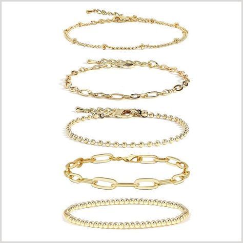 Gold Chain Bracelet Sets for Women Girls 14K Gold Plated Dainty Link Paperclip Bracelets Stake Adjustable Layered Metal Link Bracelet Set Fashion Jewelry. Amazon Gold Bracelets, Trendy Silver Jewelry, Real Gold Chains, Bracelets Adjustable, Bead Ball, Bracelet Sets, Gold Bracelet Set, Gold Link Bracelet, Real Gold Jewelry