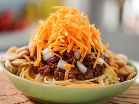 Cincinnati-Style Chili Recipe | Katie Lee Biegel | Food Network Chili Recipe Food Network, Cincinnati Chili Recipe, Cincinnati Style Chili, Katie Lee Biegel, The Kitchen Food Network, Cincinnati Chili, Chili Chili, Chili Recipe Crockpot, Chili Recipe