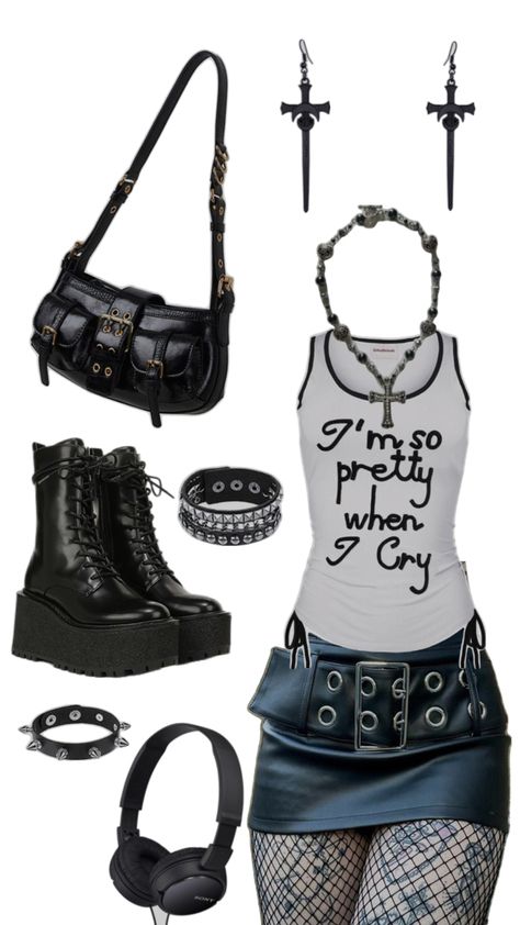 Outfits Goth, Rock Star Outfit, Alt Outfits, Outfits Y2k, Dark Outfits, Shein Outfits, 2000s Fashion Outfits, Alt Fashion, Gothic Outfits