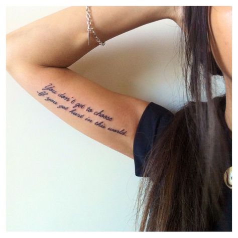 Inner Arm Quote Tattoos For Women, Inner Upper Arm Tattoos, Bicep Tattoo Women, Arm Quote Tattoos, Tattoos For Females, Underarm Tattoo, Tattoo Nails, Meaningful Wrist Tattoos, Inner Arm Tattoos