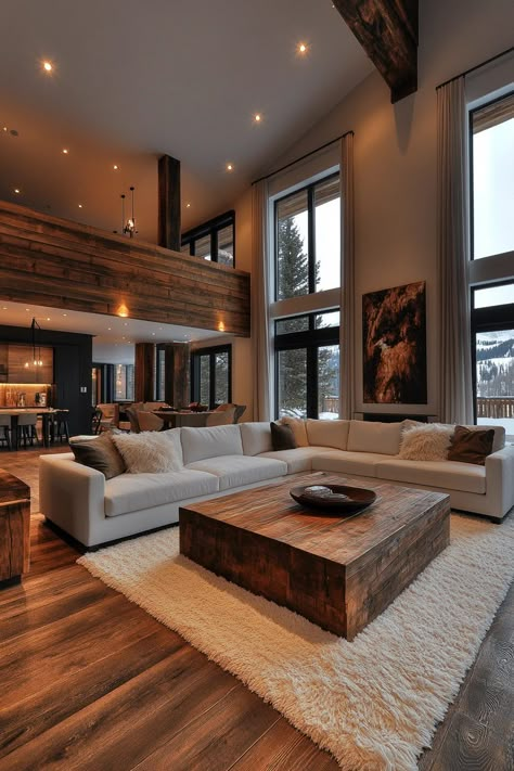 29 Rustic Modern Living Room Ideas To Bring A Fresh Twist To Country Charm - Courtneys World House Decor Rustic Modern, Wooden Modern House Interiors, Modern Rustic Style Living Rooms, Farm Style House Interior Rustic, Modern Western House Decor, Natural Wood Color Palette, Interior Design Wood Modern, Modern Rustic House Interior, Rustic Home Living Room