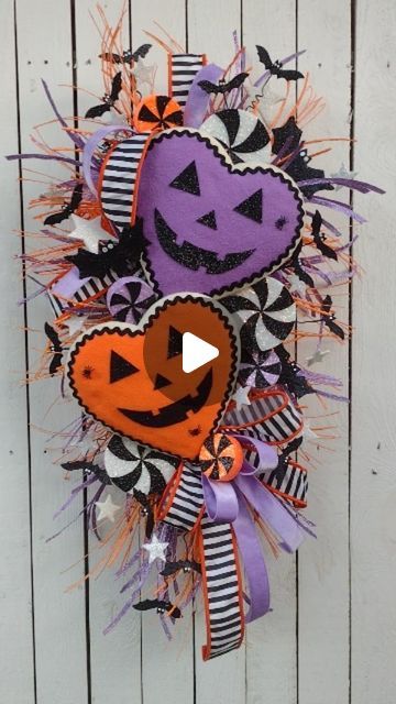 Just Add Glitter Decor on Instagram: "Our next tutorial inside my private design group is extra sweet & not so spooky 💜🧡   This swag features a pair of our Halloween heart sugar cookies, which we also made in the group 💜🧡  If you want to learn how to make your own no sew wreath attachments AND wreaths using them, we would love to have you join us 💜🧡   #wreaths #wreathmaker #halloween #halloweenwreath #halloweendecor #halloweendecorating #doorswag #frontdoorwreath #wreathattachment #wreathtutorial #jackolantern #heartcookie #sugarcookie #homedecor #seasonaldecor #pastelhalloween" Scream Wreath, Ghost Face Wreath, Horror Wreath Ideas, Sam Trick R Treat Wreath, Halloween Wreath Attachments, Heart Sugar Cookie, Door Swag, Glitter Decor, Wreath Maker