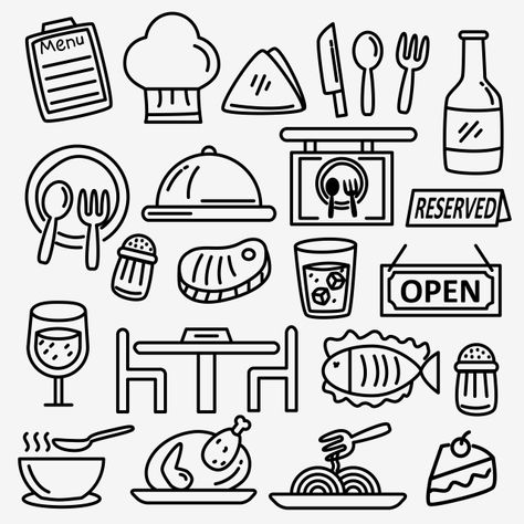 restaurant,food,doodle,hat,cap,fork,soon,vector,hand drawn,black,lunch,isolated,meal,sign,fresh,dinner,juice,outline,spoon,cute,symbol,illustration,cook,cooking,icon,drawing,kitchen,knife,sketch,fish,dessert,fish vector,food vector,hat vector,sign vector,fork vector,cap vector,black vector,kitchen vector,spoon vector,restaurant vector,cook vector,doodle vector,sketch vector Black And White Kitchen Art, Restaurant Doodle, Meal Drawing, Cook Drawing, Drawing Restaurant, Knife Sketch, Fish Dessert, Sketch Fish, Restaurant Drawing