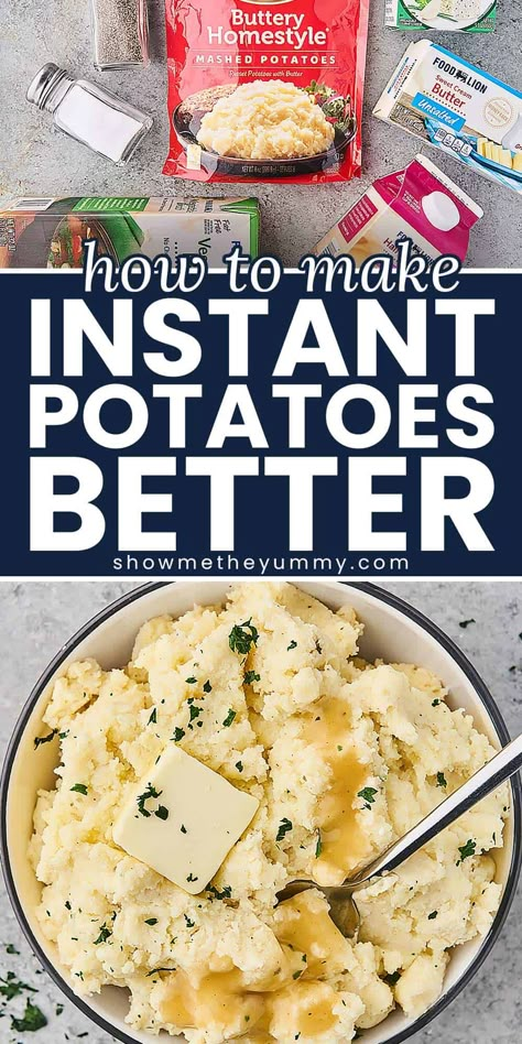 What To Do With Instant Mashed Potatoes, Packaged Mashed Potatoes Better, Box Mash Potato Recipes, How To Make Instant Mashed Potatoes Taste Like Homemade, Instant Mashed Potatoes Casserole, Make Instant Potatoes Taste Homemade, Make Instant Mashed Potatoes Better, Box Mashed Potatoes Recipe, Instant Potatoes Recipes Ideas