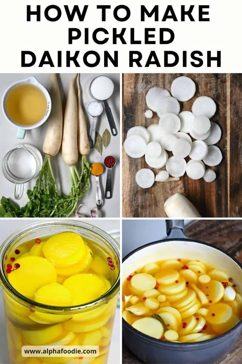 Pickled White Radish Recipe, Asian Pickled Radishes, Japanese Pickled Radish, Dicon Radish Recipes, Pickled Diakon Radish Korean, Pickled Daikon Radish Recipes, Daikon Kimchi Recipe, White Radish Recipes, Daikon Radish Recipes