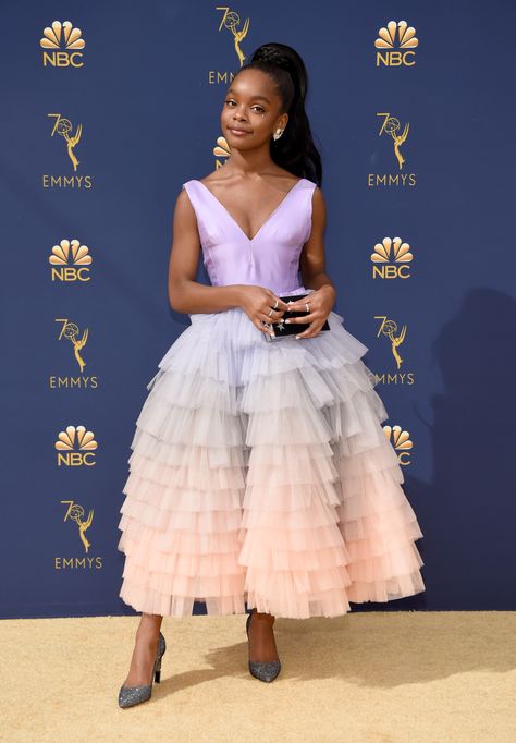 Marsai Martin in Viktor & Rolf 2018 Emmy Awards Red Carpet Marsai Martin Red Carpet, Celeb Dresses Gowns, Marsai Martin, Emmys Red Carpet, Kendall Jenner Outfits, Victoria Secret Fashion, Celebrity Red Carpet, Emmy Awards, Red Carpet Dresses