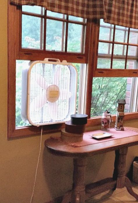 window fan. How to keep cool with central air. Window Fans, Window Fan, Solar Fan, Side Porch, Diy Camping, Window Insulation, Frugal Living Tips, Camping Tips, Camping Ideas