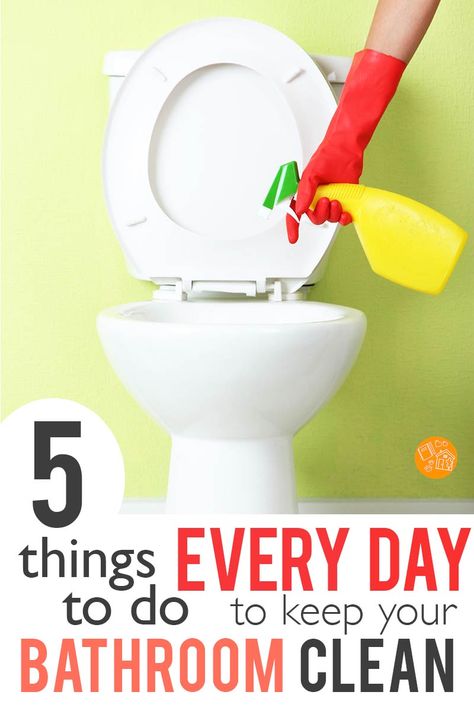 Keep your bathroom clean longer by doing these 5 things every day! Want a clean house - make sure the bathroom stays clean and organized with these tips. Toilet Cleaning Hacks, Glamorous Bathroom Decor, Clean Baking Pans, Hard Water Stain Remover, Household Management, Bathroom Smells, Deep Cleaning Tips, Diy And Home Improvement, Bathroom Countertops