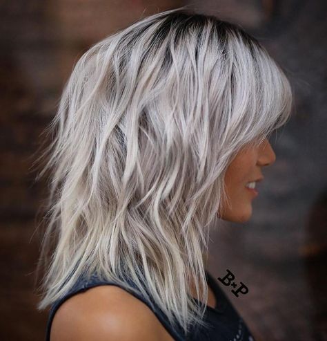 Medium Silver Layers Blonde Shag, Ice Blonde Hair, Modern Shag Haircut, Medium Shag Haircuts, Haircuts For Medium Length Hair, Medium Layered Hair, Medium Layered, Shag Hairstyles, Shoulder Length Hair Cuts