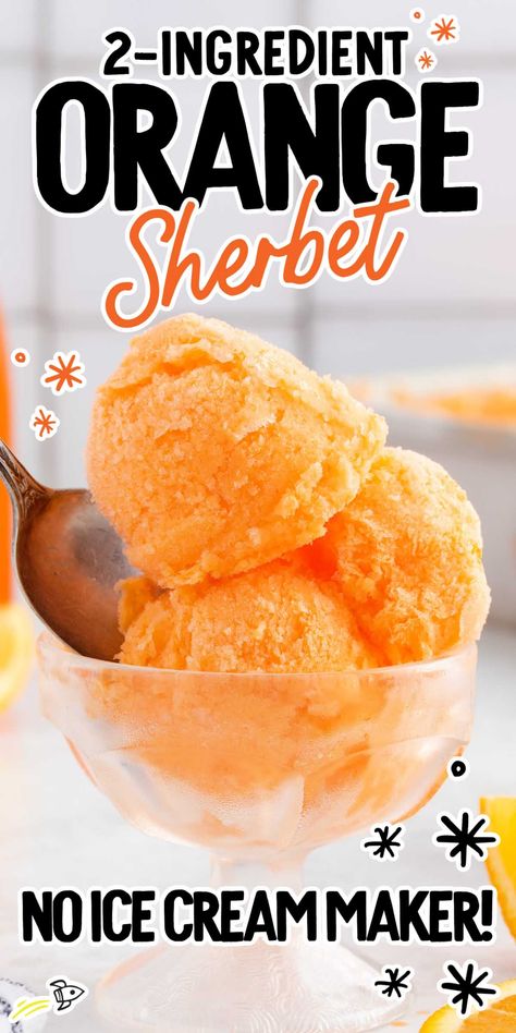 Our tangy and sweet orange sherbet needs only three ingredients to make a refreshing and delicious treat. Food For Hot Days Summer, Orange Sherbet Ice Cream, Orange Sherbet Recipe, Frozen Smores, Homemade Ice Cream Recipes Machine, Sherbet Ice Cream, Sherbet Recipes, Chocolate Chip Cookie Cups, Ice Cream Recipes Machine