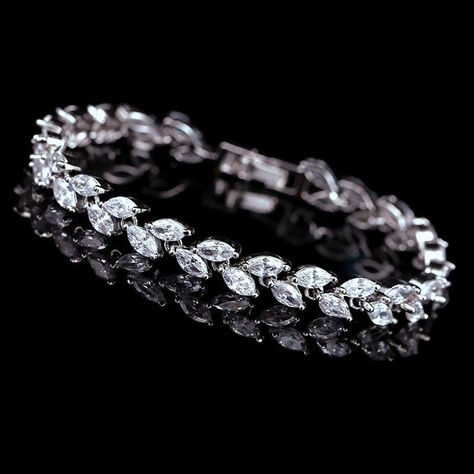 Bridal Bracelet CZ Tennis Bracelet Marquise Leaf Pattern Bridesmaids Maid of Honor Mother of the Bride/Groom Bracelet, Anniversary Gift Bride Bracelet, Cubic Zirconia Bracelet, Crystal Bangle, Prom Jewelry, Cubic Zirconia Jewelry, Leaf Jewelry, Bridesmaid Bracelet, Bridal Bracelet, Bracelet Charm