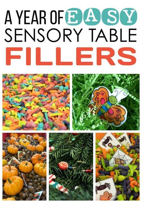 A Year of EASY Sensory Table Filler Ideas and Activities! Sand Table Ideas For Kindergarten, Sensory Table Fillers, Prek Sensory, Kindergarten Sensory, Sensory Materials, Sensory Tables, Differentiated Kindergarten, Preschool Sensory, Sensory Items