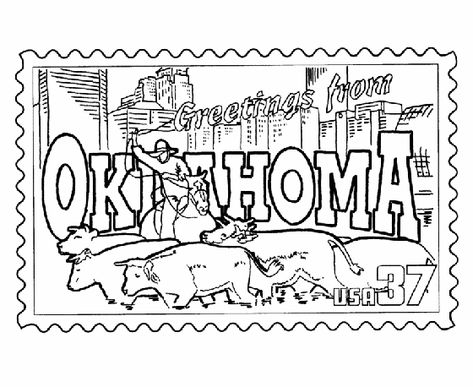 Oklahoma State Stamp Coloring Page Oklahoma State Symbols, Oklahoma Coloring Pages, State Report Projects, Culture Coloring Pages, Oklahoma Logo, Oklahoma Musical, State Project, Oklahoma Art, Oklahoma History