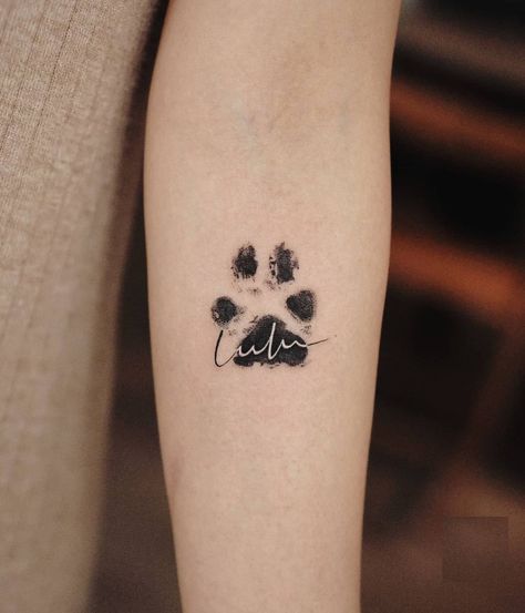 Paw Print Tattoo Placement, Cat Print Tattoo, Print Tattoo Designs, Cat Paw Print Tattoo, Dog Pawprint Tattoo, Cat Paw Tattoos, Dog Print Tattoo, Dog Memorial Tattoos, Dog Paw Tattoo