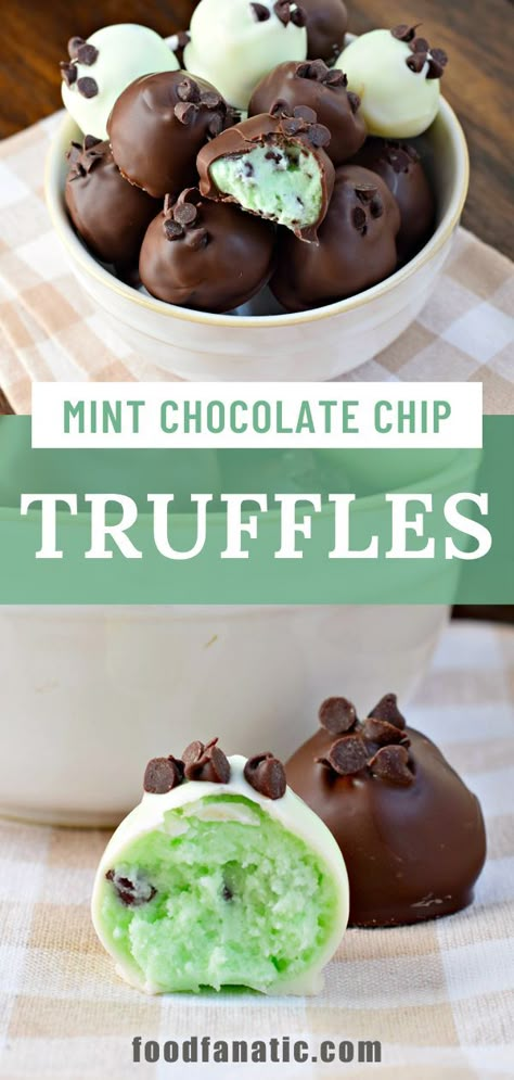 A bowl of mint chocolate chip truffles. St Patrick Recipes Desserts, St Patricks Day Treats To Sell, Mint Chocolate Chip Recipes, St Patricks Day Cookies Easy, St Patrick's Day Treats, Green Treats, Mint Chocolate Chip, Mint Dessert Recipes, St Patrick's Day Desserts