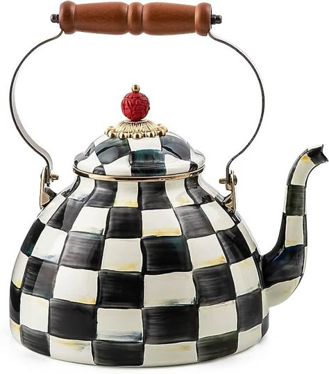 Amazon.com: MACKENZIE-CHILDS Courtly Check Enamel Tea Kettle, Decorative Tea Kettle, 3-Quart Capacity: Teakettles: Home & Kitchen Courtly Check, Mackenzie Childs, Tea Kettle, Christmas Birthday, Tea, Birthday