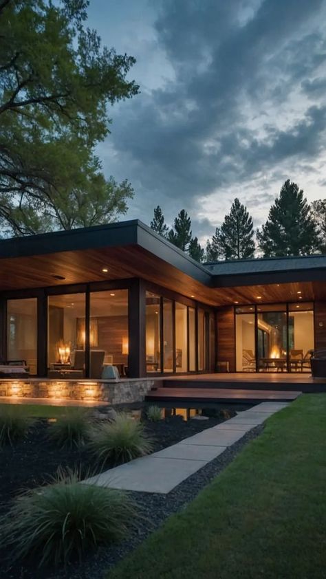 Embrace the Trend: 17 Modern Ranch House Concepts You’ll Adore - Cheerful Talks Driveway Behind House, Unique Ranch Style Homes, Ranch House Courtyard, Contemporary Ranch Home Exterior, Modern Eco House Design, Ranch House Ideas, Southern Living Cottage, Modern Adobe House, Modern House Plans Open Floor