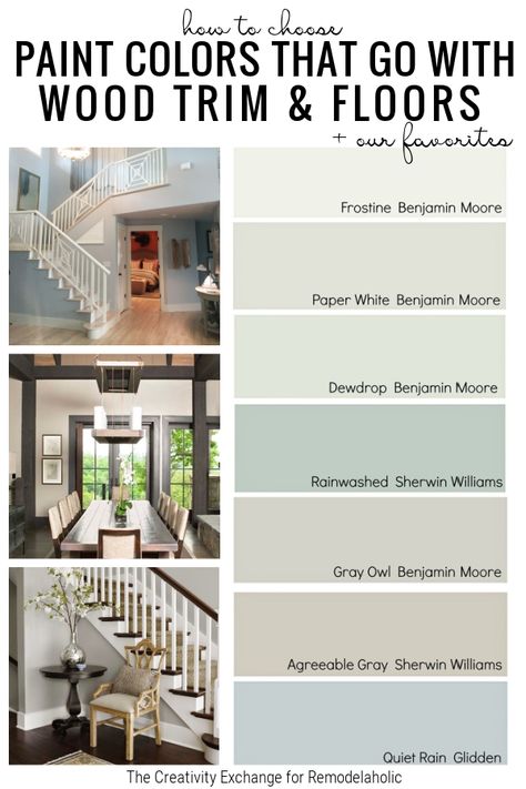 Choose the right paint color to go with your wood trim or wood floors with these simple tips (and mistakes to avoid!) from The Creativity Exchange on Remodelaholic. #Remodelaholic #paintcolortogowithwoodfloors Paint Colors For Walls With Wood Trim, Paint To Go With Wood Floors, What Color Paint Goes With Dark Wood Floors, Paint Colors That Look Good With Wood, Best Wall Color For Wood Trim, Living Room Designs With Wood Trim, What Paint Color Goes With Dark Wood Trim, Paint Color With Wood Floors, Blue Paint Wood Trim