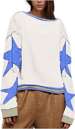 Women's Oversized Star Sweatshirts 2024 Fall Fashion Graphic Crop Tops, Preppy Hoodie, Womens Oversized Sweatshirts, Preppy Tops, Oversize Sweatshirt, Fall Pullover, Y2k Long Sleeve, Oversize Pullover, Crewneck Sweatshirt Women