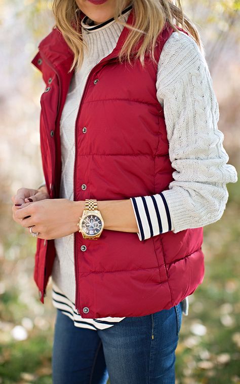 Fall layers perfect for a NH weekend! #FixedOnFall Mode Tips, Vest Outfit, Red Vest, Fashion For Women Over 40, Mode Casual, Winter Mode, Fashion Over 40, Vogue Fashion, Fashion Over 50