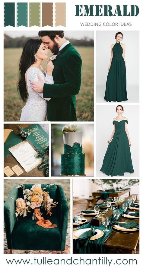 Emerald Wedding Colors, Emerald Green Wedding, Glitter Rose Gold, Wedding Color Trends, Emerald Green Weddings, Dusty Sage, Wedding Color Inspiration, Wedding Venue Inspiration, Chiffon Bridesmaid Dresses