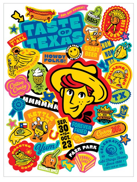 Texas State Fair Themed Party, Texas State Fair Birthday Party, State Fair Graphic Design, State Fair Party, Texas Poster Design, State Fair Theme, Texas Fair, Ring Dunk, Texas Map Illustration