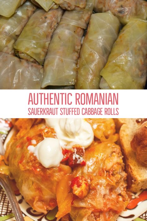 Romanian Stuffed Cabbage Rolls, Cabbage Rolls With Sour Cabbage, Cabbage Rolls With Sauerkraut Recipe, Sauerkraut Cabbage Rolls, Authentic Cabbage Rolls Recipe, Authentic Stuffed Cabbage Rolls, Stuffed Cabbage With Sauerkraut, Authentic Polish Cabbage Rolls Recipe, Galumpki Recipe Cabbage Roll